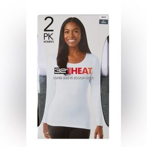 32 Degrees Heat Base Layer 2Pk Long Sleeve Shirts Scoop Neck  Sz L & XL - New